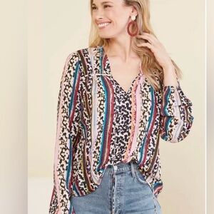 Marie Oliver Phoebe Peasant Blouse Animal Print Size S
